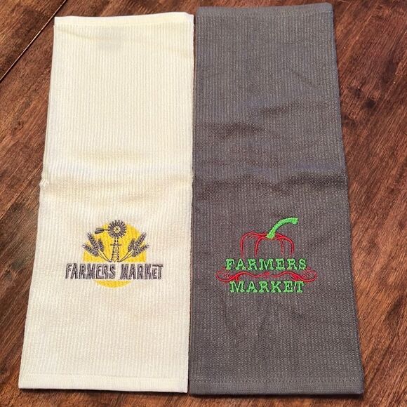 Set of 2 (18” by 16”) Custom Gray and White Farmer’s Market3 Embroidered Barmops - Picture 2 of 6